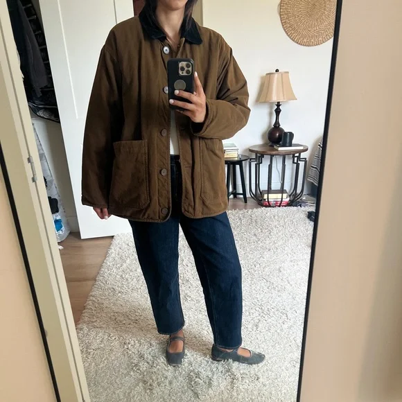 Women’s winter dark brown Barn Jacket with corduroy Black Collar - Picture 1 of 13